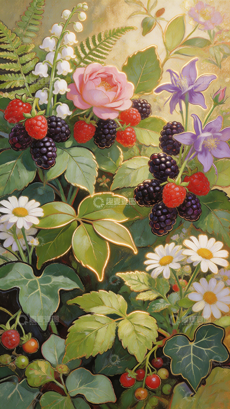 高清大图下载【趣麦麦图】油画风格花园水果花卉装饰画