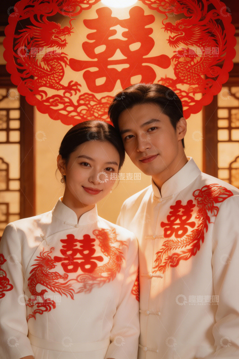 高清大图下载【趣麦麦图】中式婚礼喜庆服饰龙凤刺绣