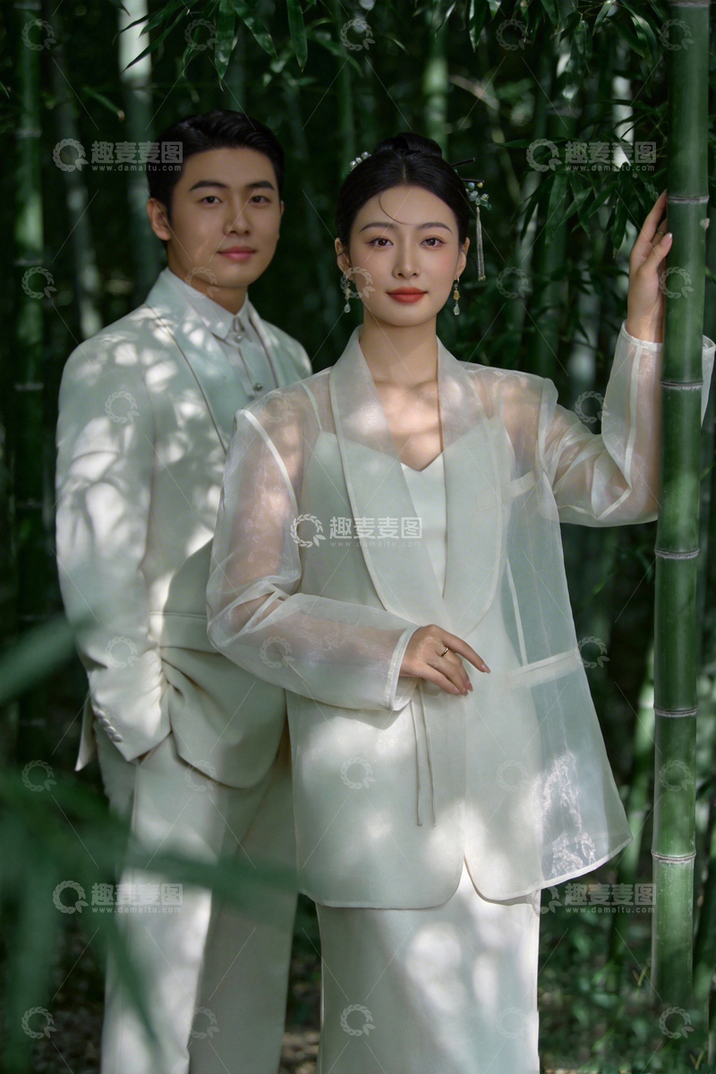 高清大图下载【趣麦麦图】淡雅中式竹林婚纱写真