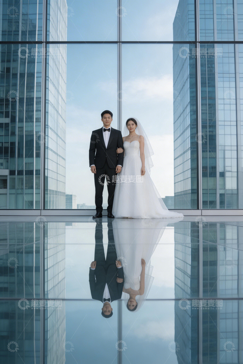 高清大图下载【趣麦麦图】都市婚纱建筑反射摄影