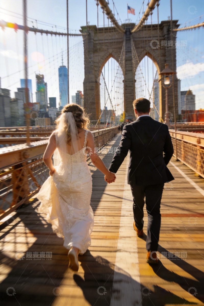 高清大图下载【趣麦麦图】婚纱桥上手牵手浪漫场景