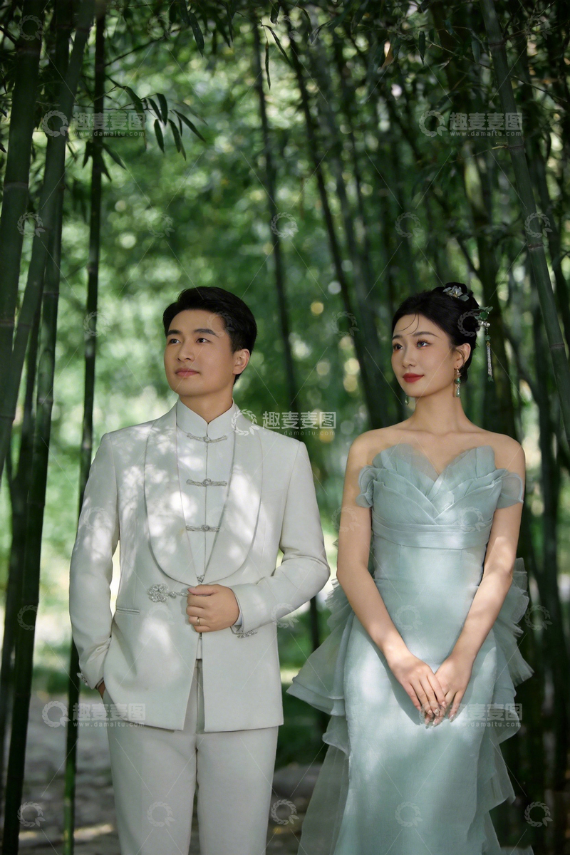 高清大图下载【趣麦麦图】竹林中式婚纱写真