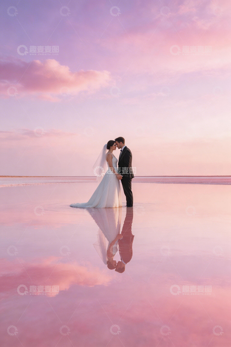 高清大图下载【趣麦麦图】浪漫婚纱日落湖景摄影