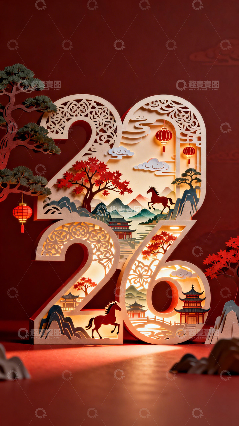 高清大图下载【趣麦麦图】剪纸风新春数字装饰设计