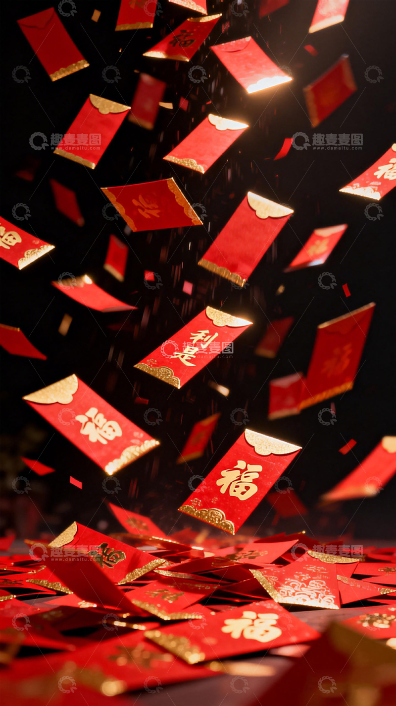 高清大图下载【趣麦麦图】红包雨喜庆节日氛围摄影