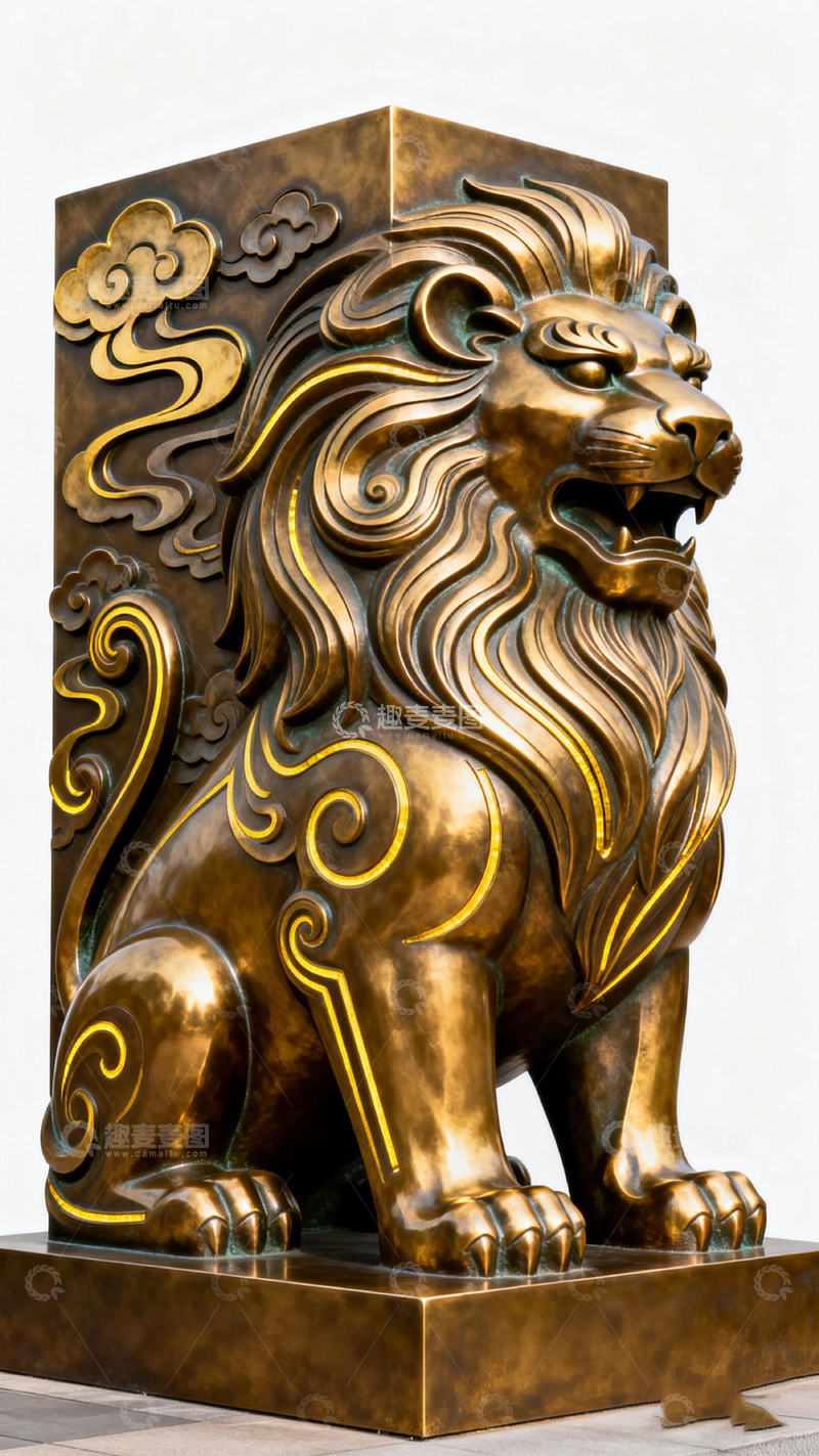 高清大图下载【趣麦麦图】金属狮子雕塑装饰艺术品