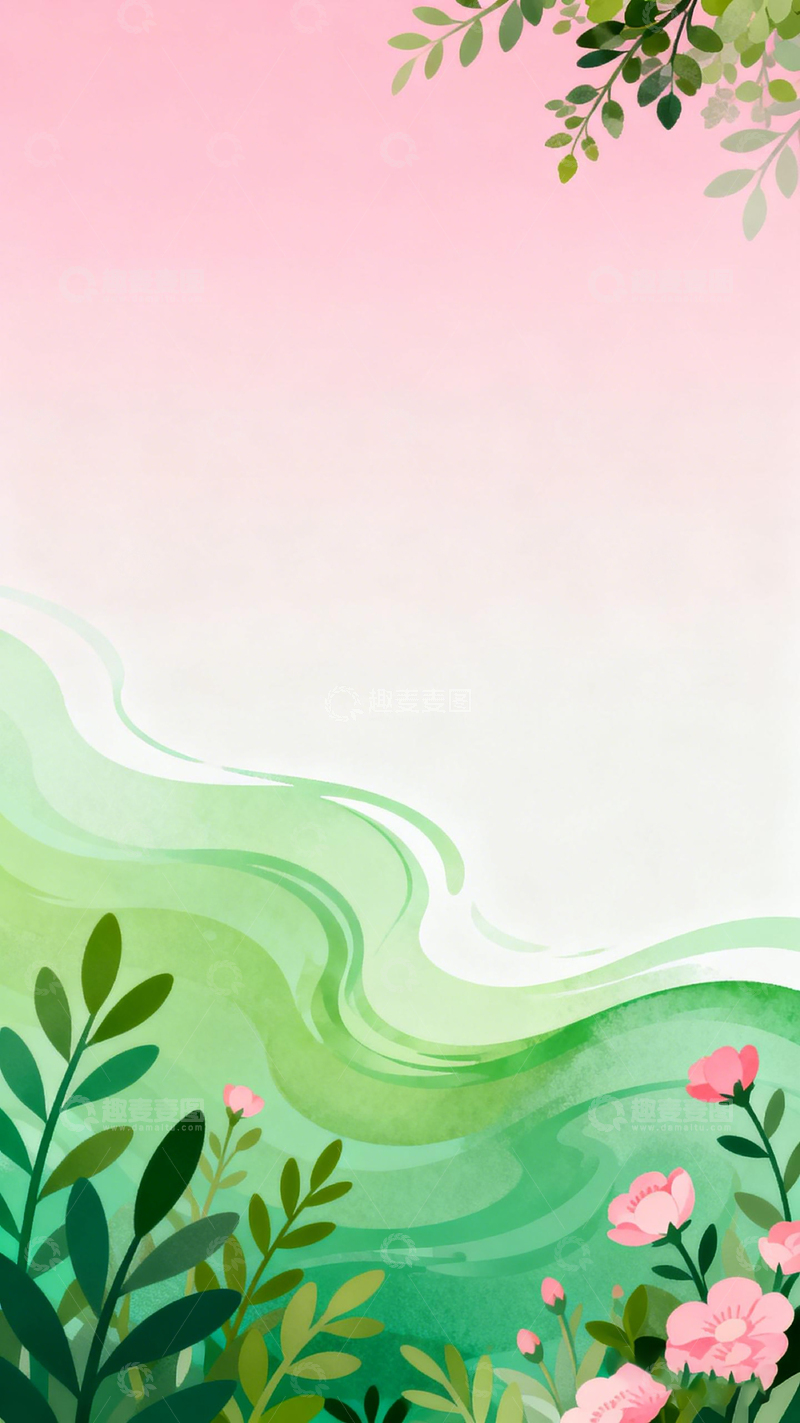 高清大图下载【趣麦麦图】清新插画风春天花草背景