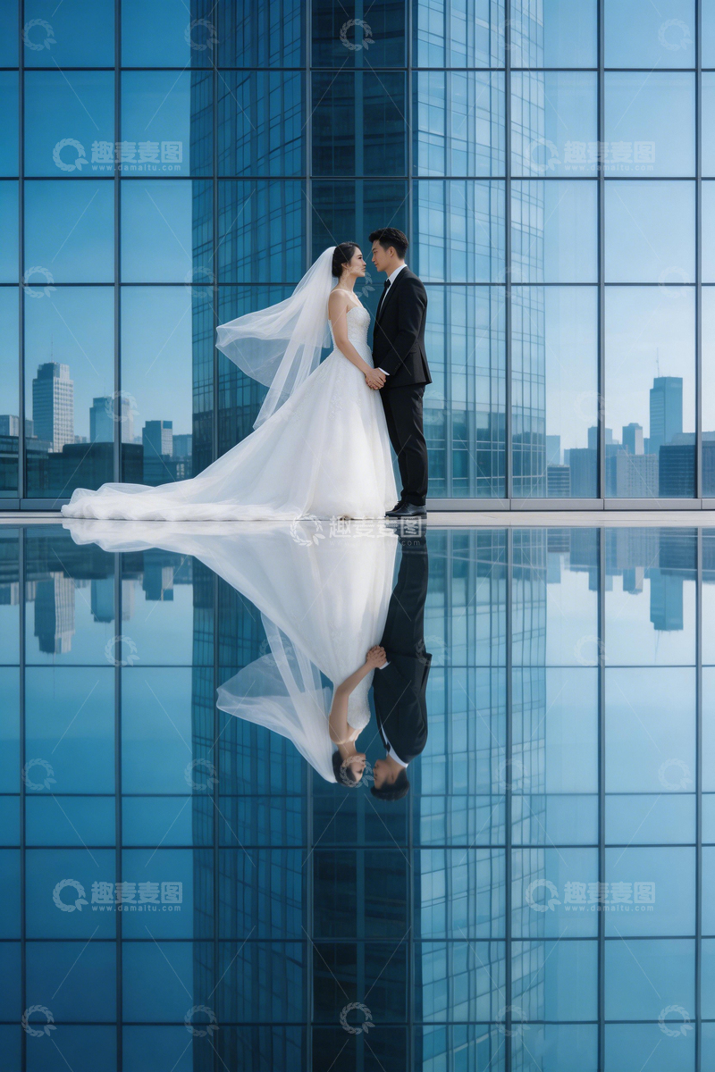 高清大图下载【趣麦麦图】都市婚纱倒影美景