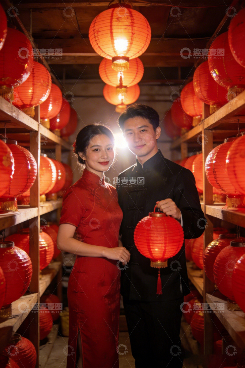高清大图下载【趣麦麦图】红灯笼下喜庆合影