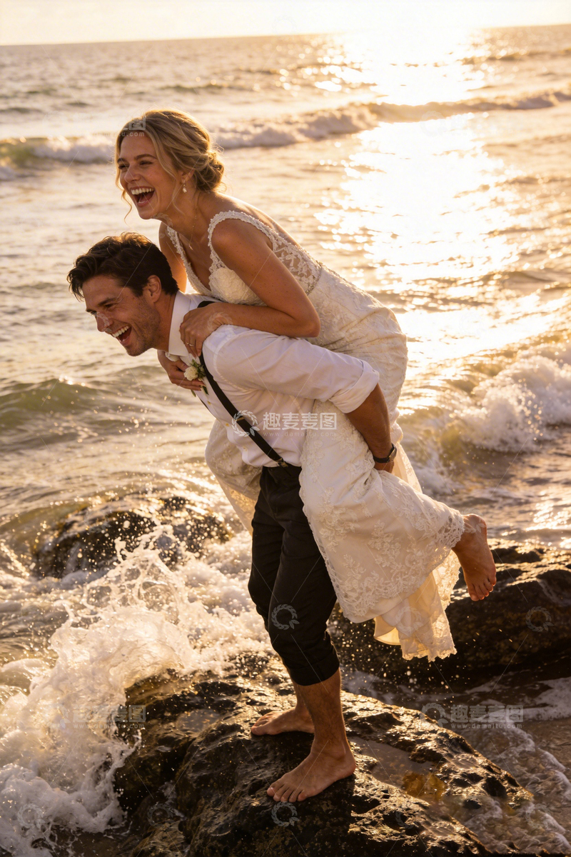 高清大图下载【趣麦麦图】海滩婚纱浪漫情侣摄影