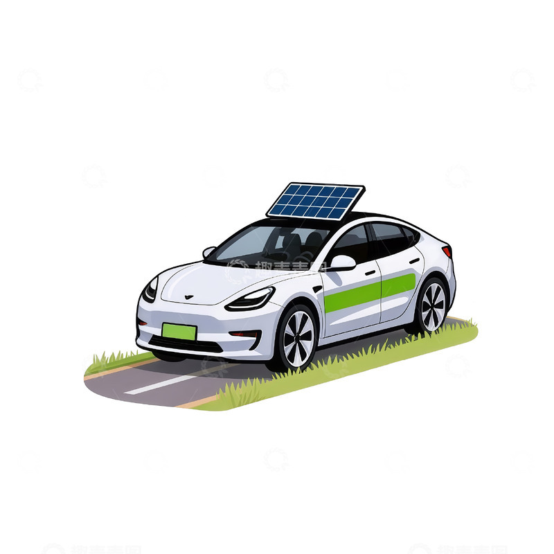 高清大图下载【趣麦麦图】卡通风格电动汽车插画