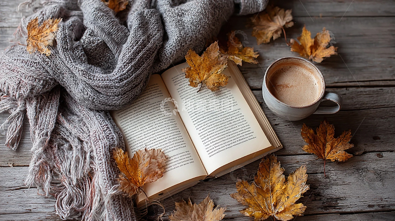 高清大图下载【趣麦麦图】秋日书香与暖咖啡的静谧时光