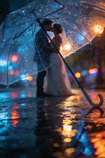 雨中浪漫婚照夜景摄影