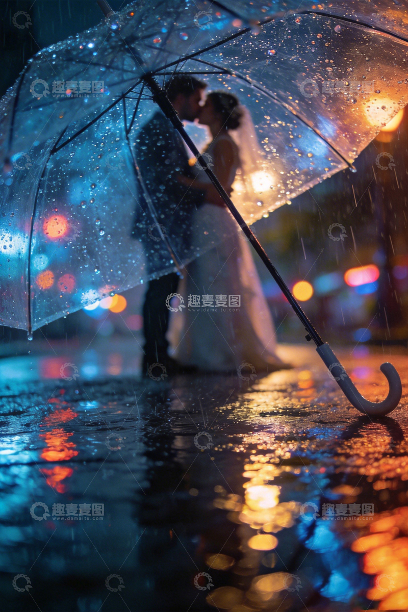高清大图下载【趣麦麦图】雨中浪漫婚照夜景摄影