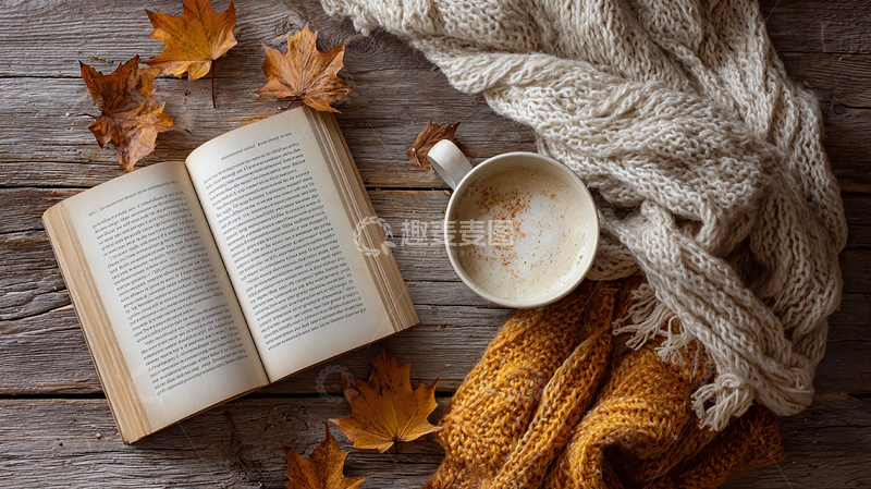 高清大图下载【趣麦麦图】落叶与咖啡的静谧邂逅