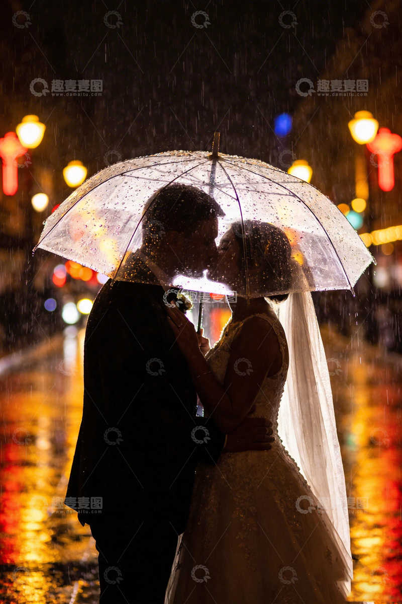 高清大图下载【趣麦麦图】雨中婚礼浪漫瞬间夜景摄影