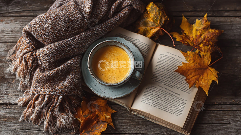 高清大图下载【趣麦麦图】落叶伴书香的静谧角落