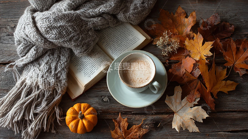 高清大图下载【趣麦麦图】枫叶与书卷的温馨交织