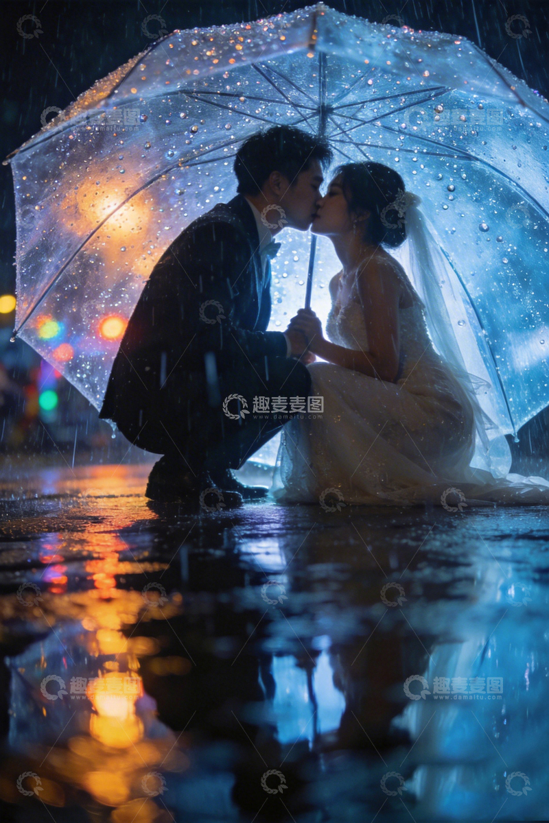 高清大图下载【趣麦麦图】雨中情侣浪漫婚纱写真
