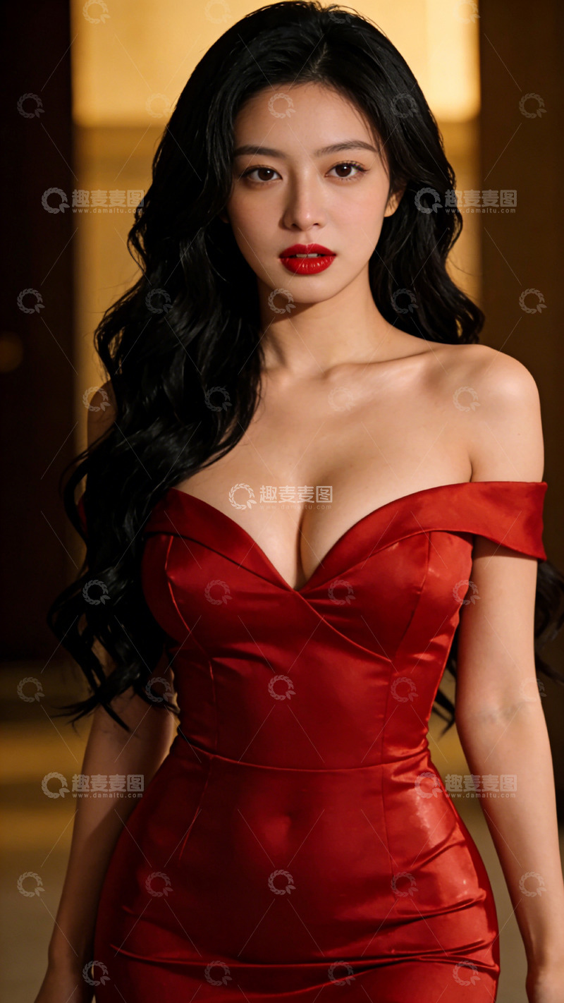 高清大图下载【趣麦麦图】红色礼服美女写真摄影