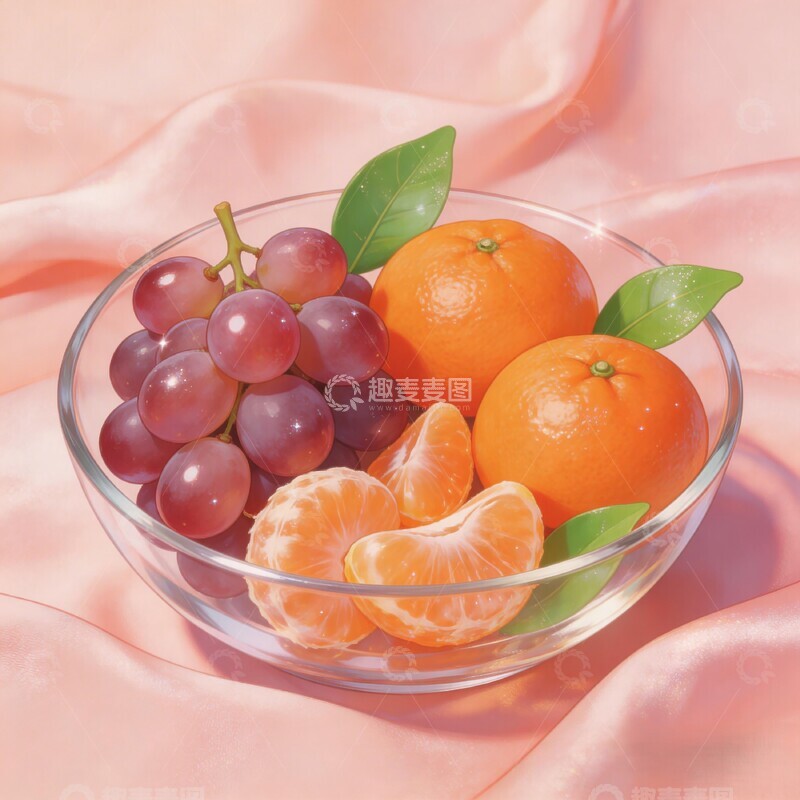 高清大图下载【趣麦麦图】玻璃碗水果静物插画
