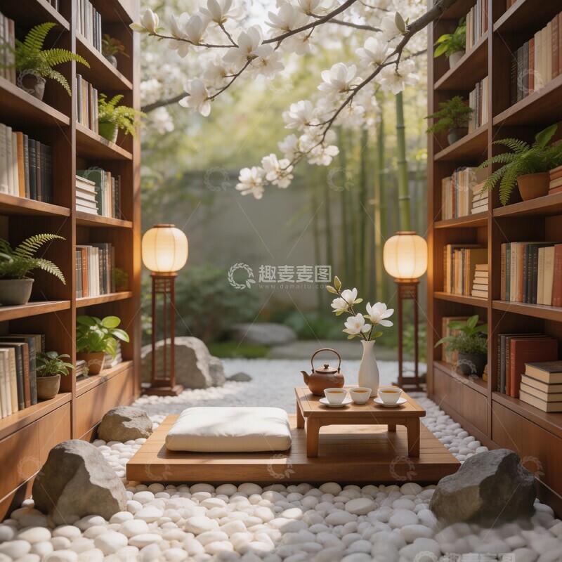 高清大图下载【趣麦麦图】书香庭院雅致书房