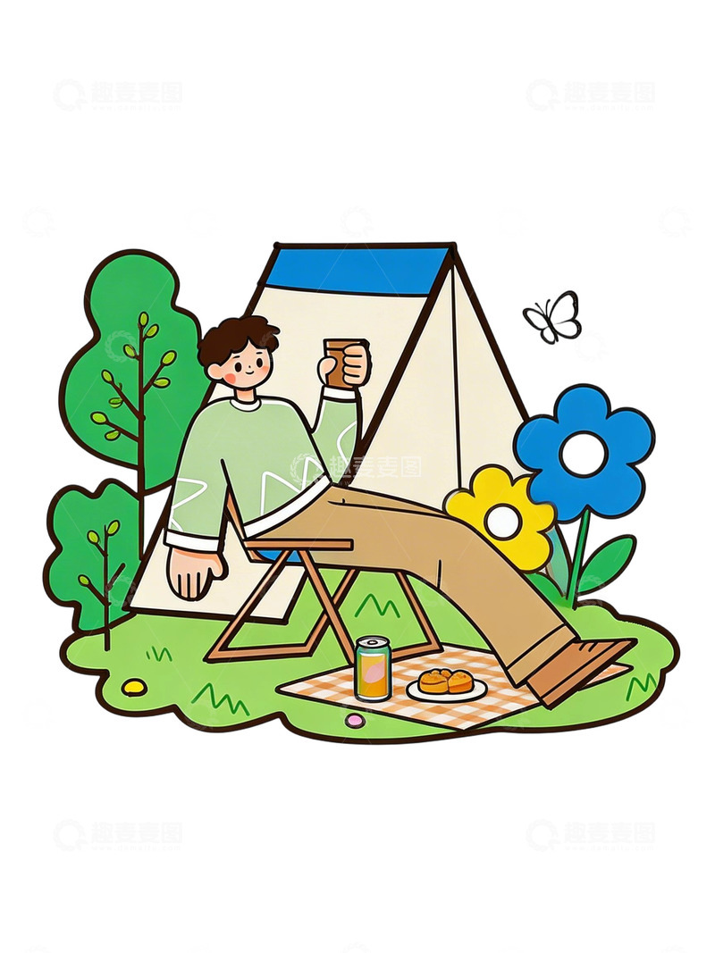 高清大图下载【趣麦麦图】插画风露营野餐场景免扣元素