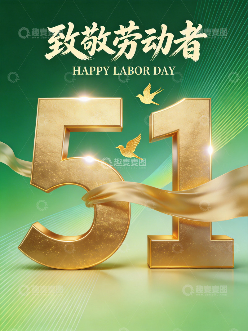 高清大图下载【趣麦麦图】金色劳动节庆祝海报设计素材
