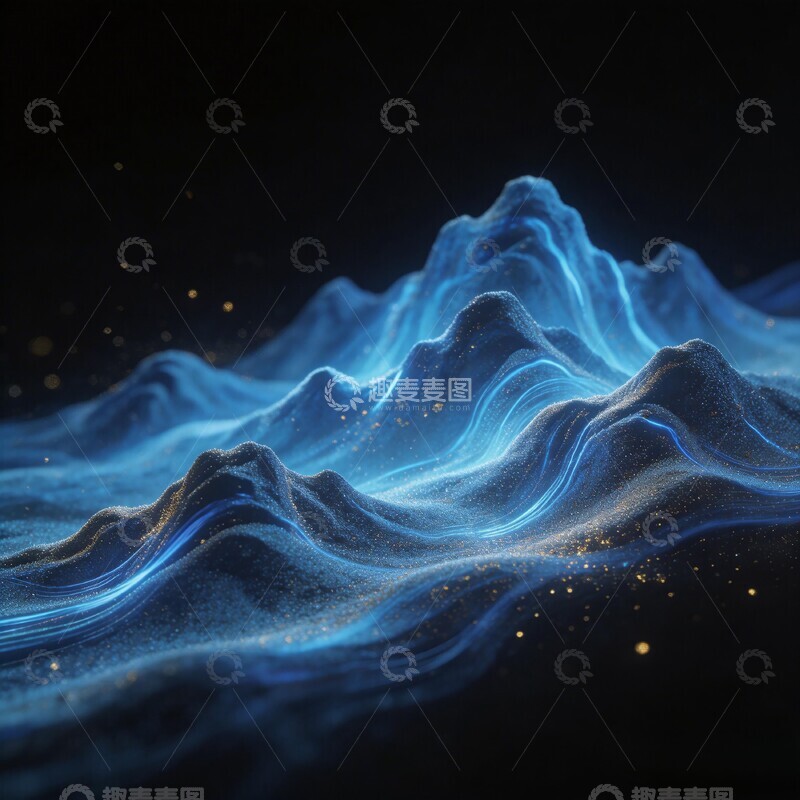 高清大图下载【趣麦麦图】蓝色光线山脉梦幻场景