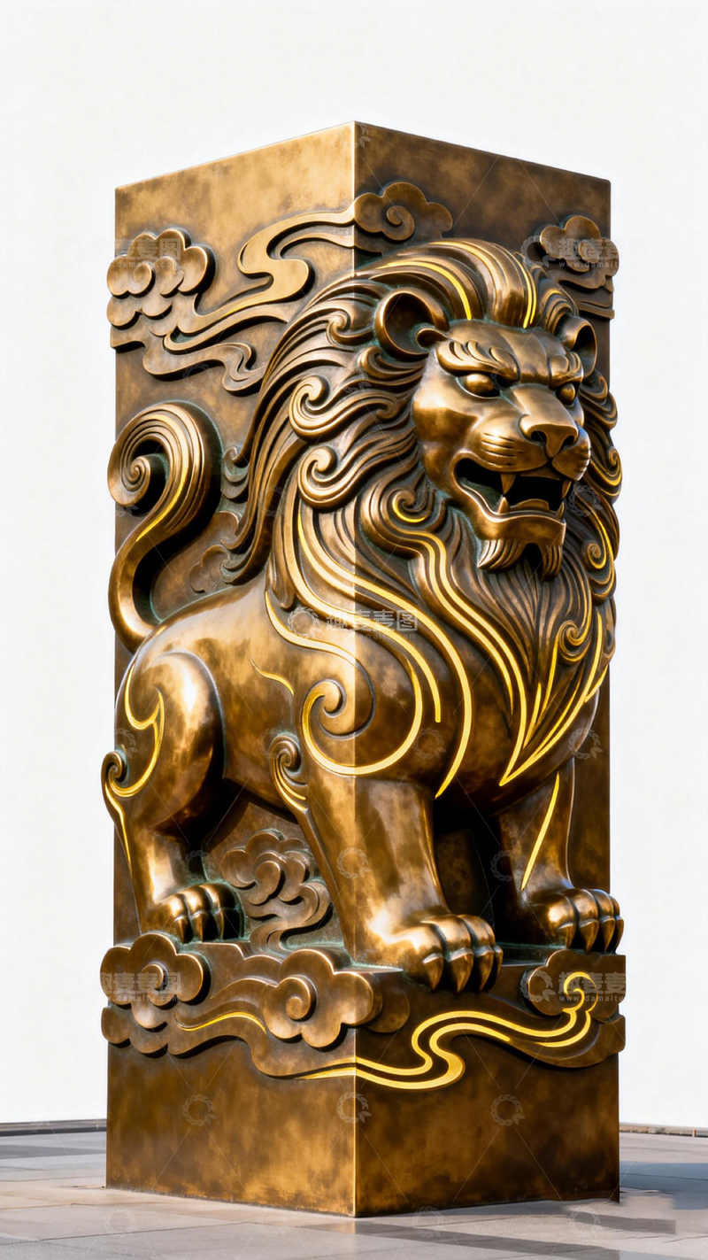 高清大图下载【趣麦麦图】青铜狮子雕塑艺术装饰