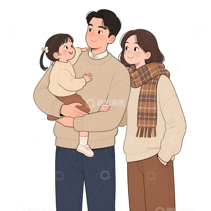 源文件下载【趣麦麦图】漫画风格秋冬装一家三口3