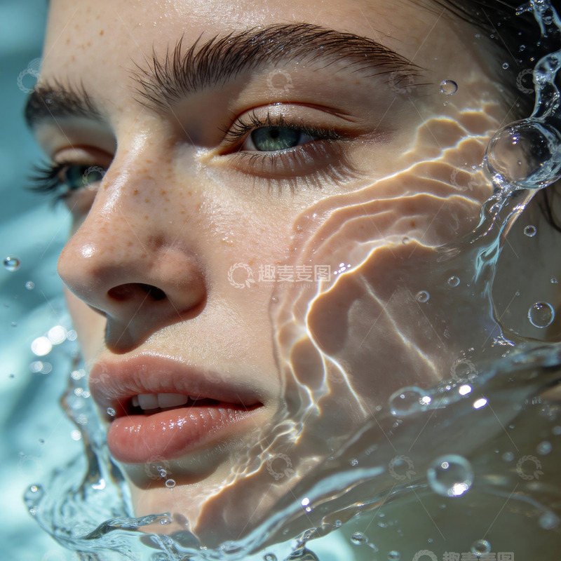 高清大图下载【趣麦麦图】清澈水面覆盖女性面部特写3