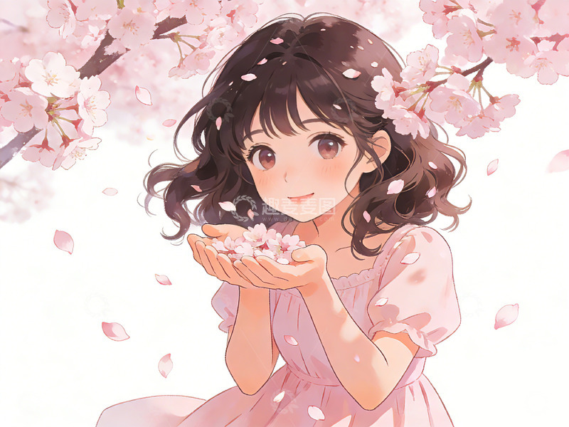 高清大图下载【趣麦麦图】樱花少女插画素材