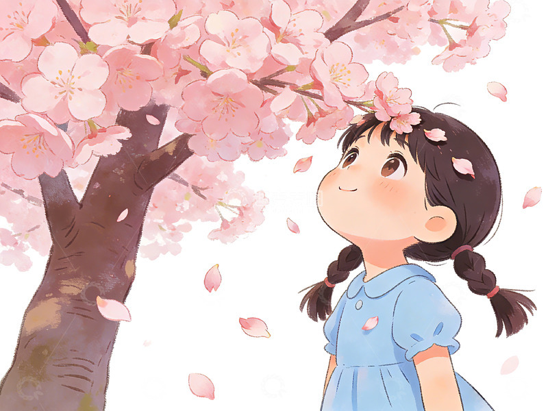 高清大图下载【趣麦麦图】樱花少女春日插画