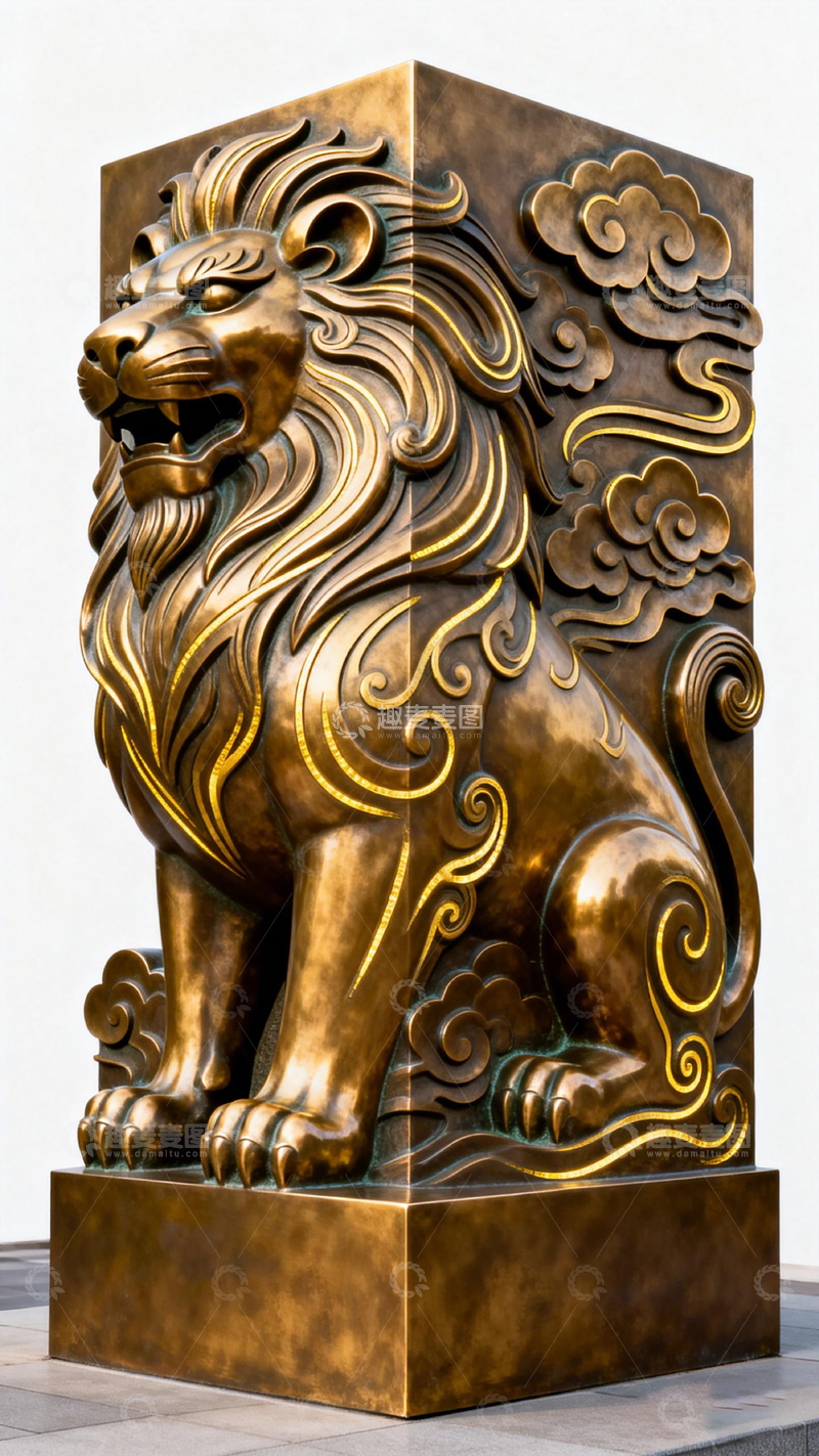 高清大图下载【趣麦麦图】青铜狮子雕塑艺术雕像