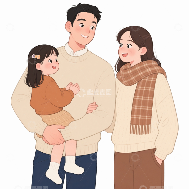 源文件下载【趣麦麦图】漫画风格秋冬装一家三口2