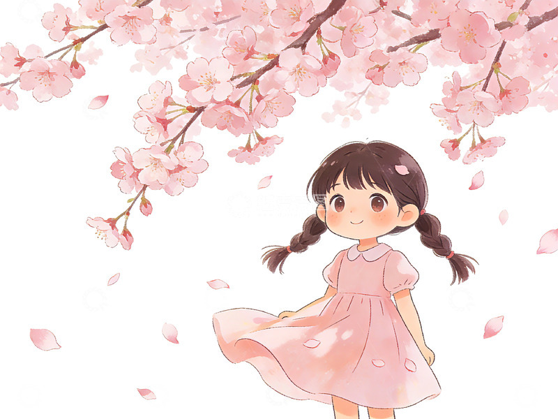 高清大图下载【趣麦麦图】春日樱花少女插画