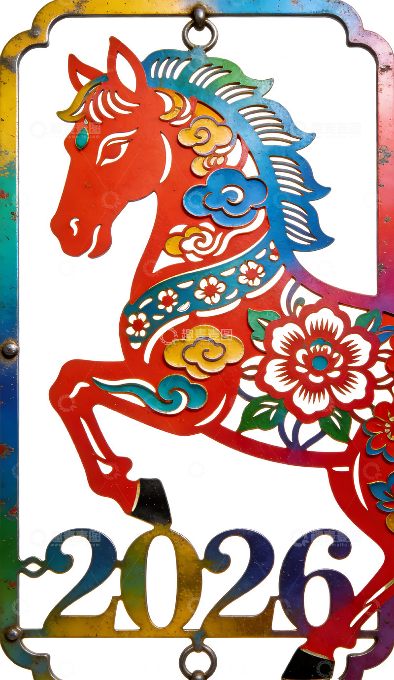 高清大图下载【趣麦麦图】彩绘马年祝福装饰挂件剪纸