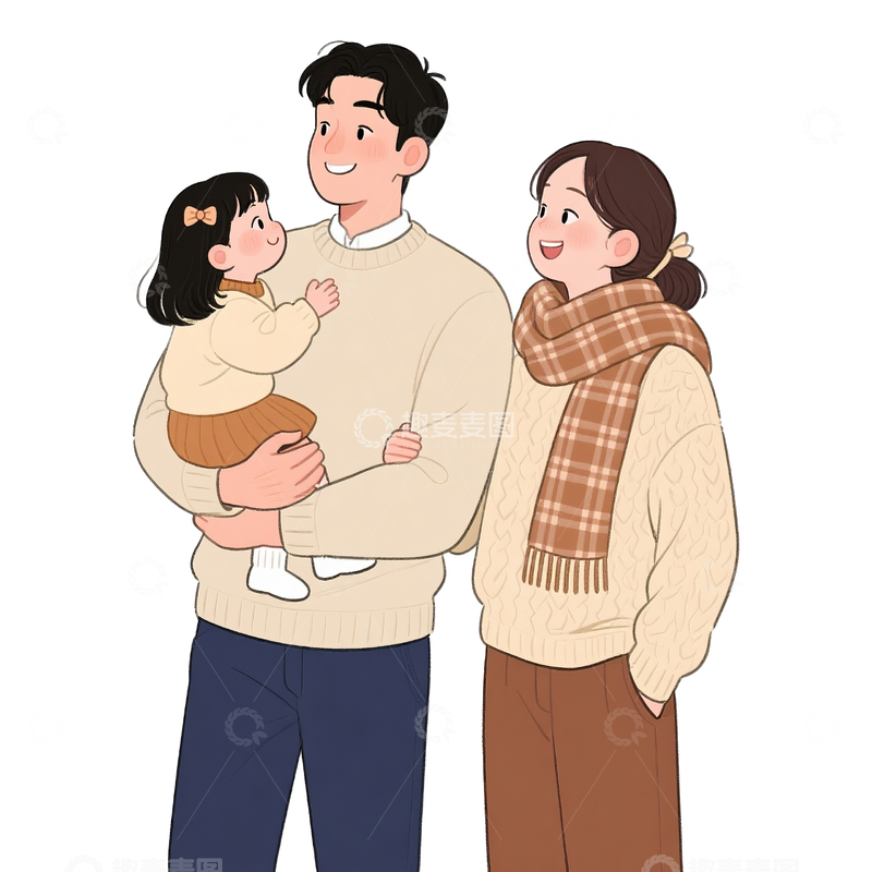 源文件下载【趣麦麦图】漫画风格秋冬装一家三口4