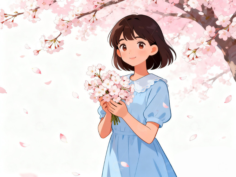 高清大图下载【趣麦麦图】春日樱花少女插画素材