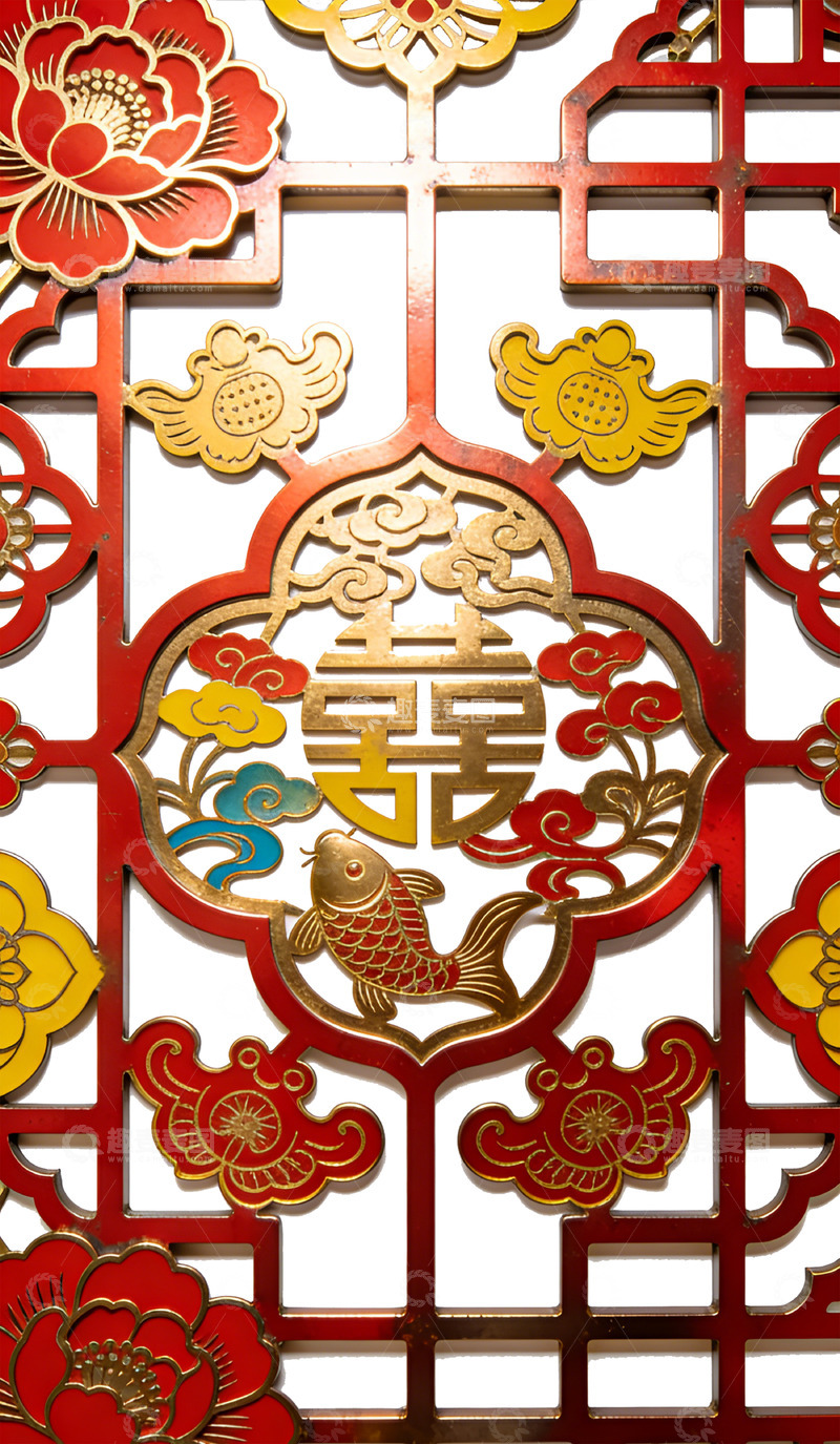 高清大图下载【趣麦麦图】喜字雕花装饰图案