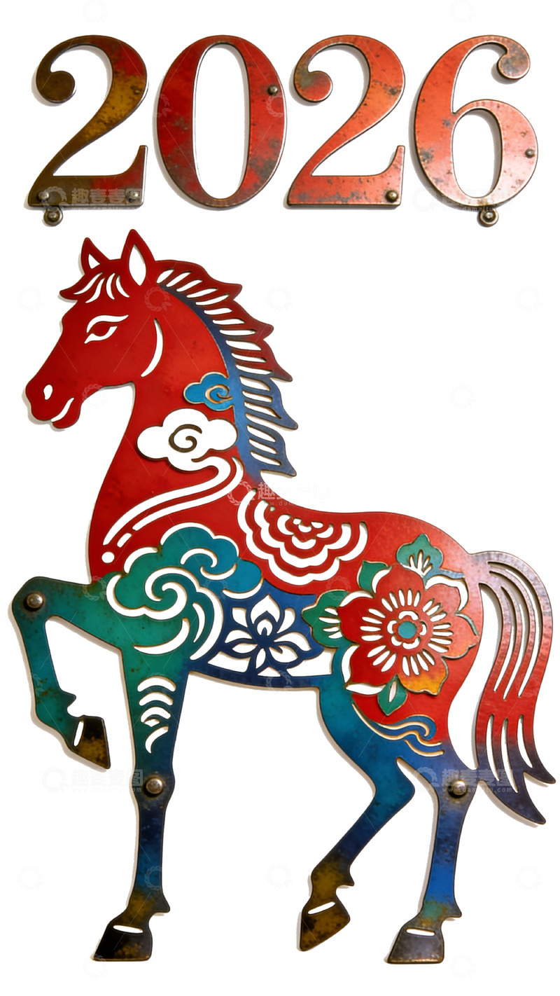 高清大图下载【趣麦麦图】金属工艺马年装饰
