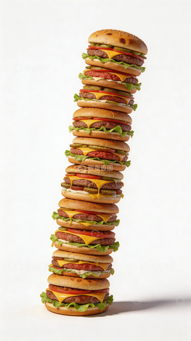 高清大图下载【趣麦麦图】高塔汉堡美食摄影创意图片