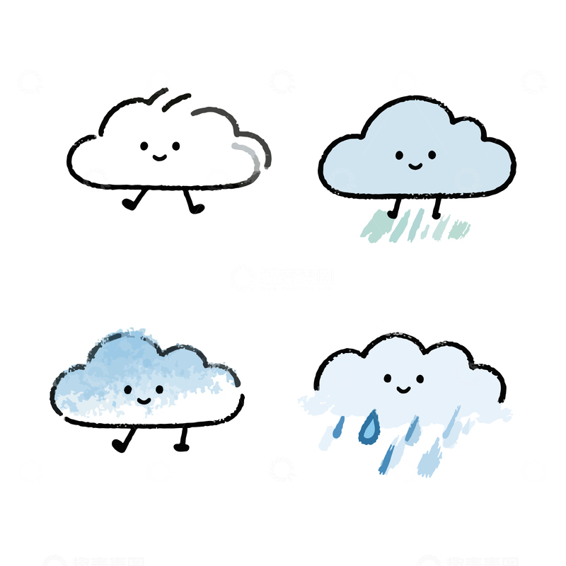 源文件下载【趣麦麦图】可爱卡通云朵表情贴纸插画