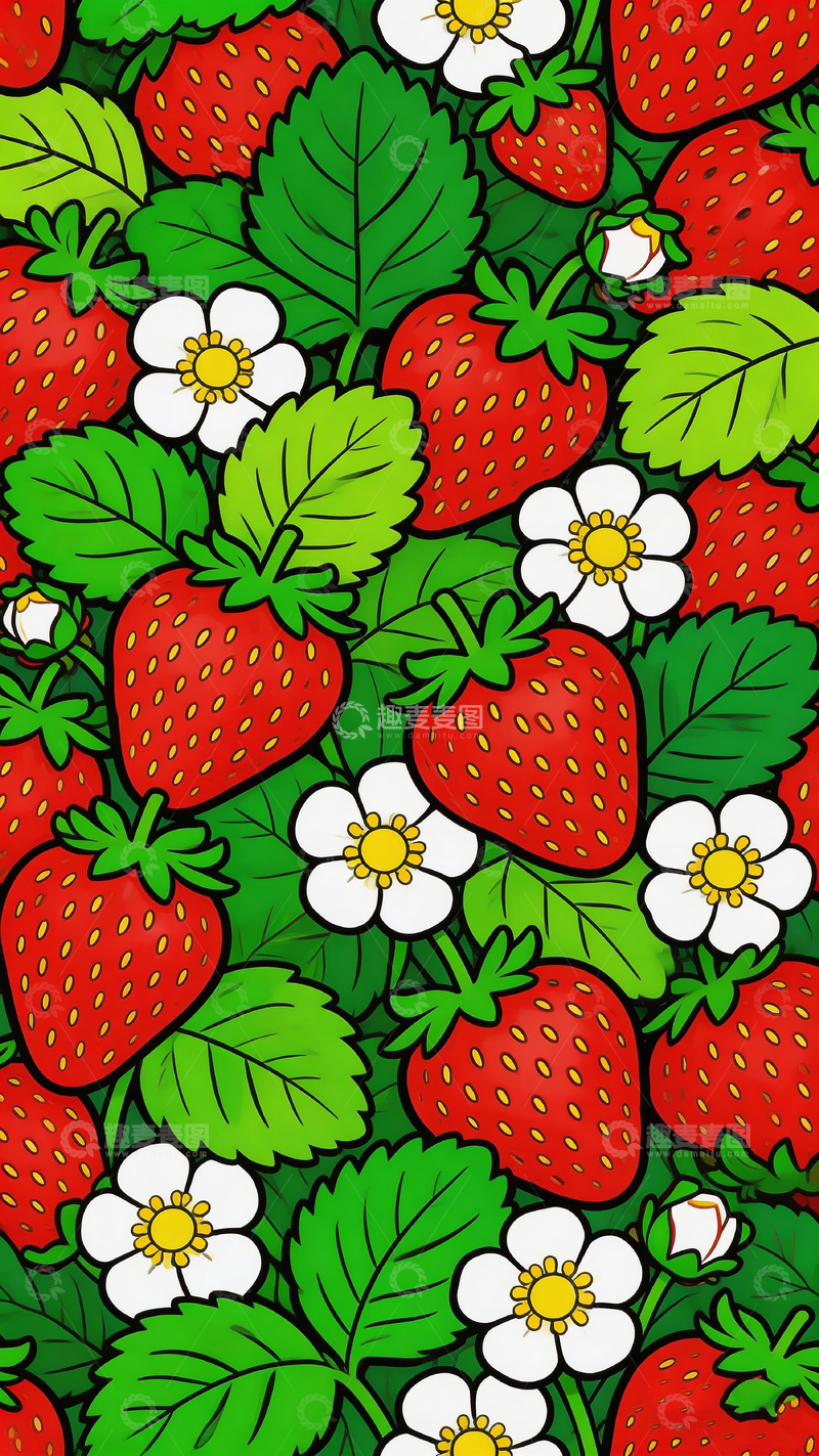高清大图下载【趣麦麦图】鲜艳草莓图案插画设计素材