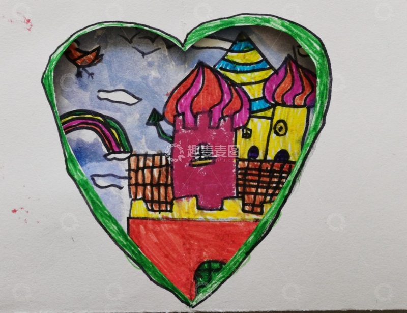 高清大图下载【趣麦麦图】心形童话城堡水彩画