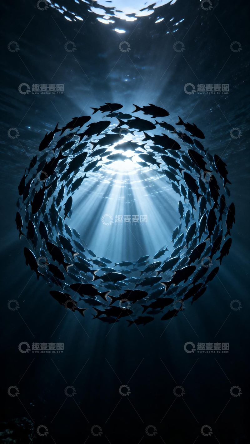 高清大图下载【趣麦麦图】水下鱼群圆形舞动