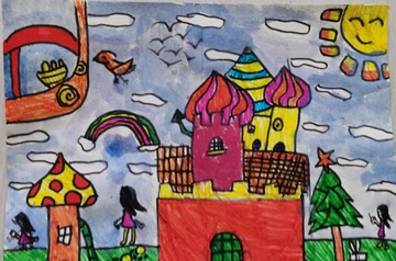 儿童画彩虹城堡