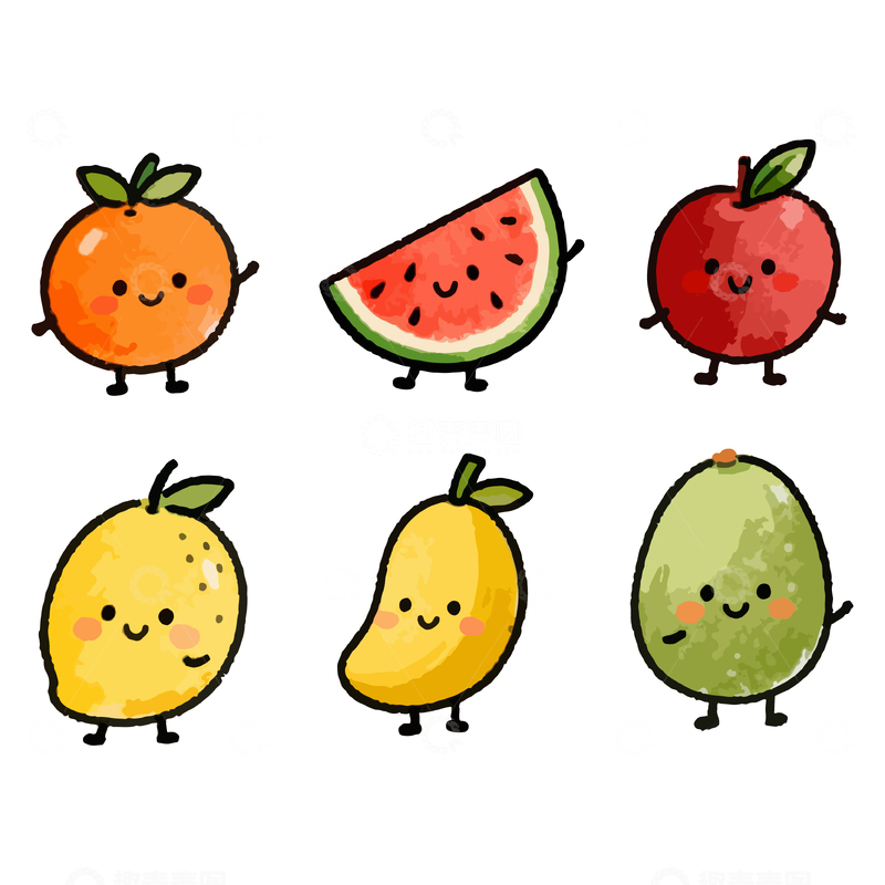 源文件下载【趣麦麦图】卡通水果表情贴纸设计元素