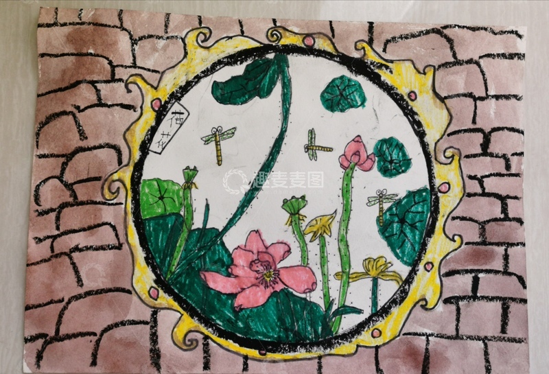 高清大图下载【趣麦麦图】童趣水彩画荷叶蜻蜓